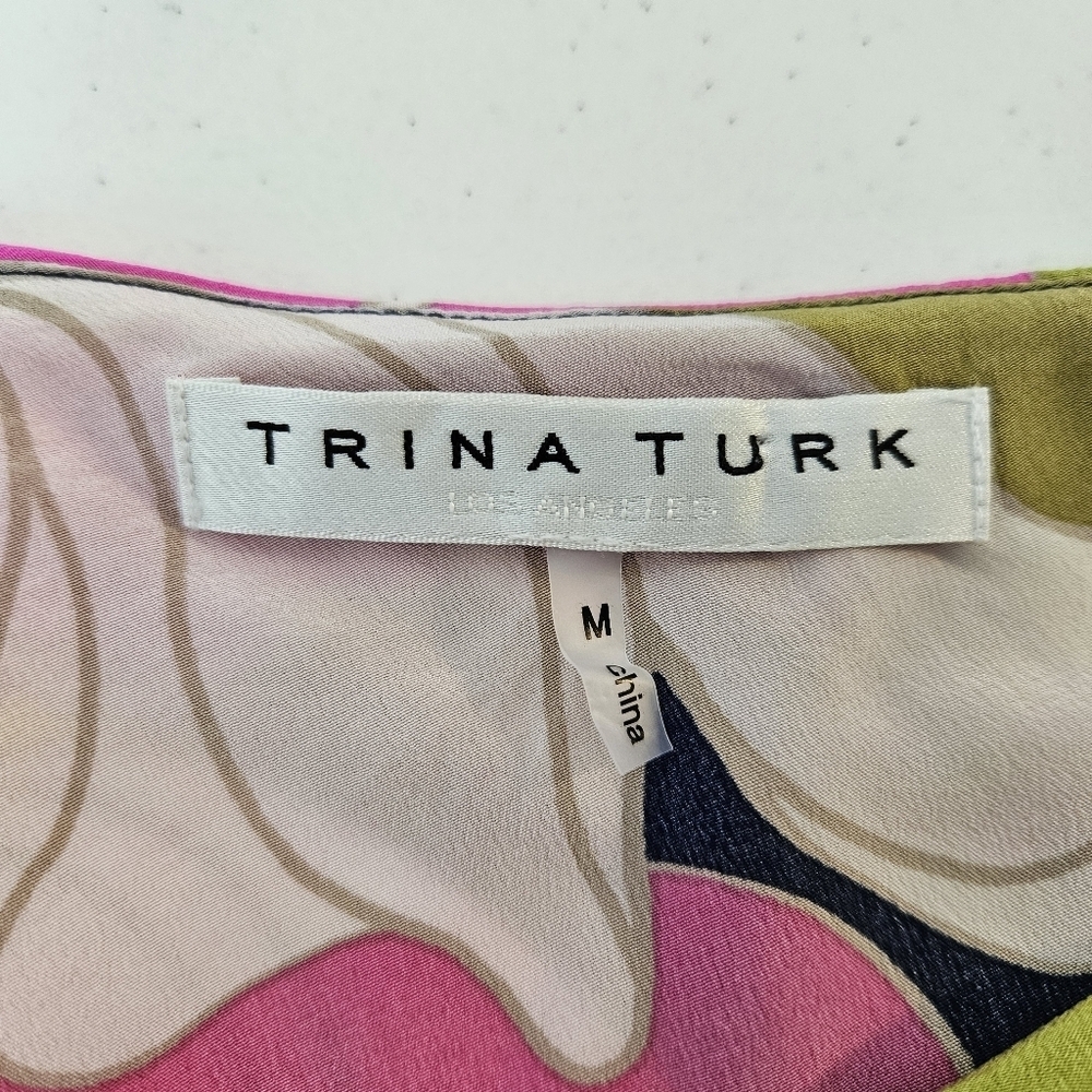 Trina Turk Kahe One Shoulder Floral Silk Top With Ruffle Overlay *Pink Spots* M - Picture 5 of 14